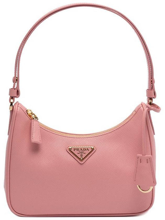 triangle logo saffiano mini shoulder bag pink - PRADA - BALAAN.