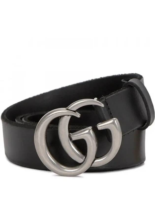Silver Hardware GG Marmont Double Buckle Leather Belt Black - GUCCI - BALAAN 2