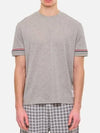 Striped Detail Crew Neck Cotton Short Sleeve T-Shirt Grey - THOM BROWNE - BALAAN 5