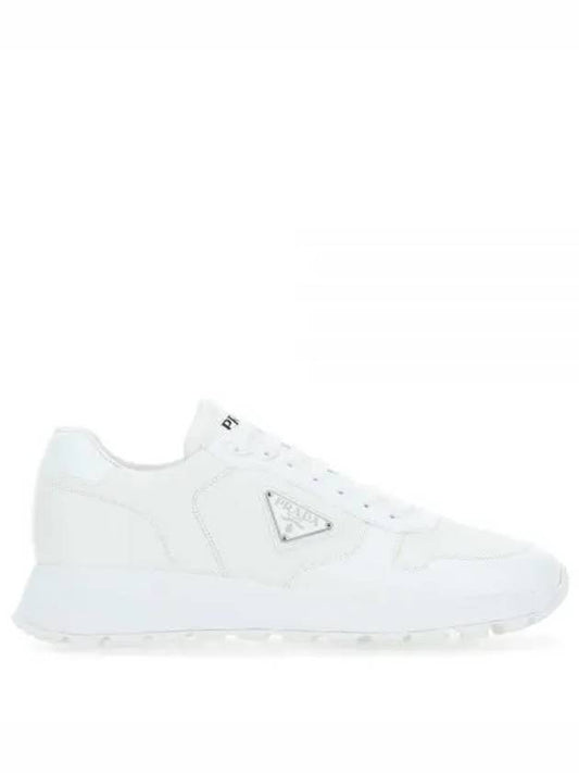 Prax Triangle Logo Re-Nylon Brushed Leather Low-Top Sneakers White - PRADA - BALAAN 2