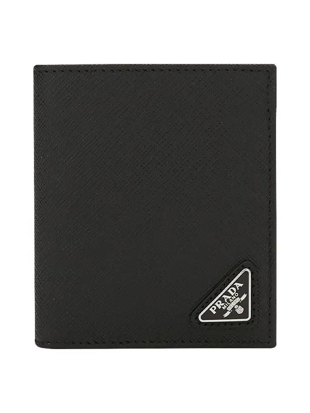 Triangle Logo Saffiano Half Wallet Black - PRADA - BALAAN 2