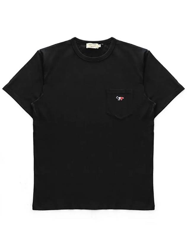 Tricolor Fox Patch Classic Pocket Short Sleeve T-Shirt Black - MAISON KITSUNE - BALAAN 6