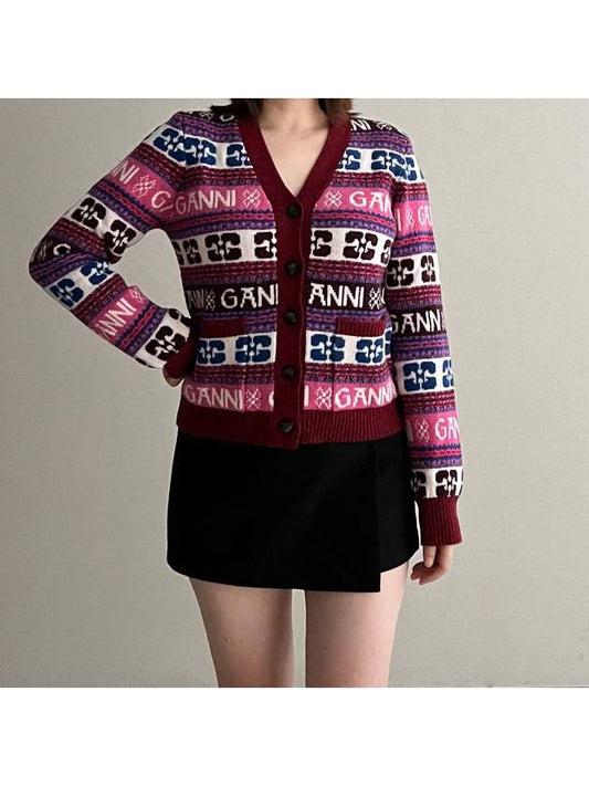 Women s graphic logo cardigan multi K2122 - GANNI - BALAAN 1