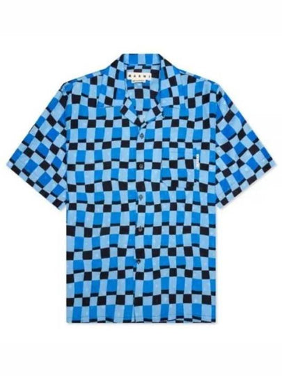 Check Pattern Bowling Short Sleeve Shirt Blue - MARNI - BALAAN 2