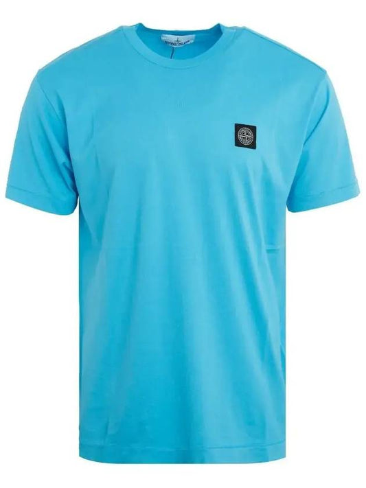 logo patch short sleeve t-shirt aqua blue - STONE ISLAND - BALAAN.