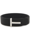 Sliver Soft Grain Leather T Icon Belt Dark Navy Black - TOM FORD - BALAAN 3