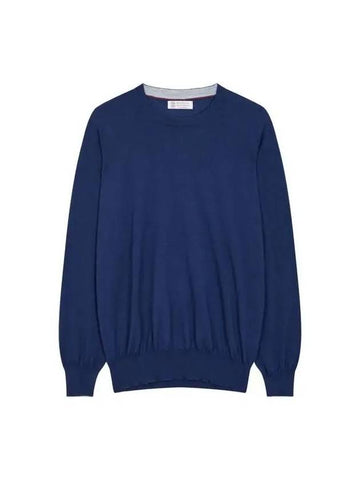 Men s Cashmere Wool Crew Neck Knit Light Navy 270066 - BRUNELLO CUCINELLI - BALAAN 1