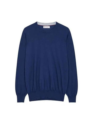 Men s Cashmere Wool Crew Neck Knit Light Navy 270066 - BRUNELLO CUCINELLI - BALAAN 1