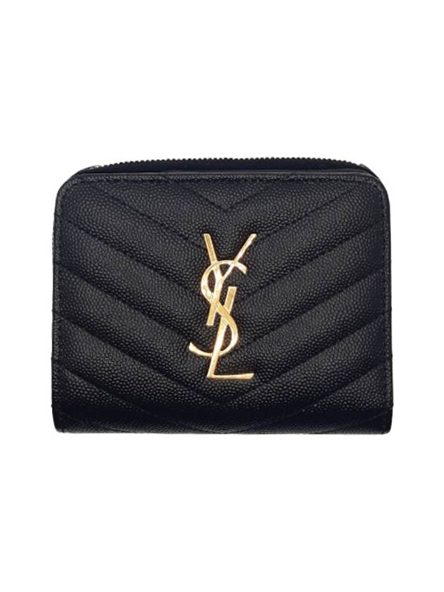 Monogram Zipper Grained Leather Half Wallet Black - SAINT LAURENT - BALAAN 2