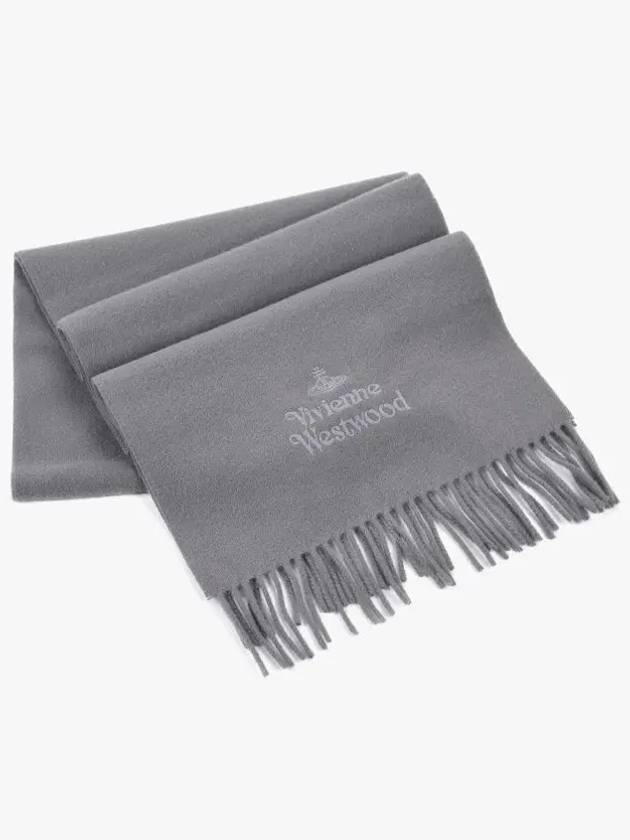 Embroidered Logo Wool Muffler Grey - VIVIENNE WESTWOOD - BALAAN 5