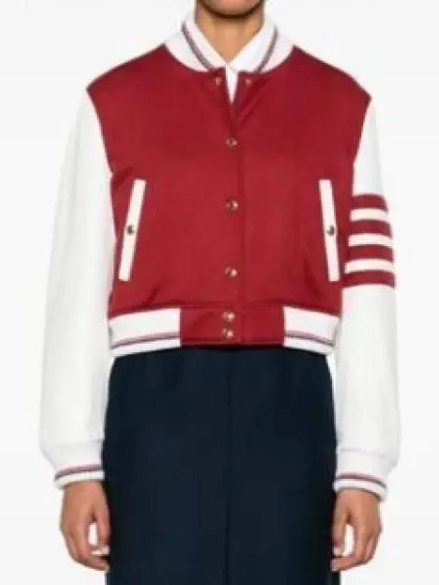 4-Bar Crop Varsity Cashmere Bomber Jacket Red - THOM BROWNE - BALAAN 2