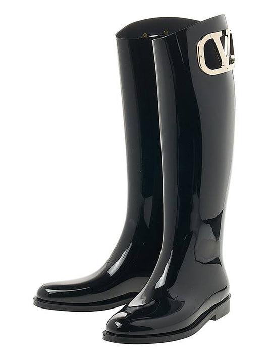 V logo leather middle boots black - VALENTINO - BALAAN 2