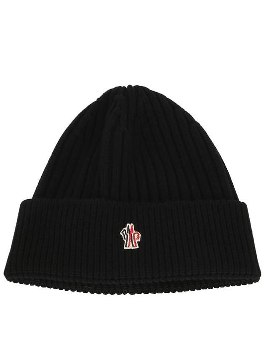 Grenoble Rib Knit Wool Beanie Black - MONCLER - BALAAN 2