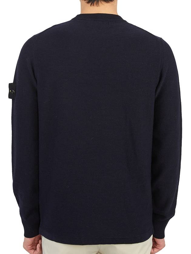 Men's Wappen Patch Crew Neck Wool Knit Top Navy - STONE ISLAND - BALAAN 5