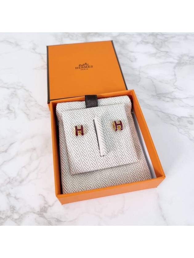 Mini Pop H Earrings Gold Hardware Rouge Rubys - HERMES - BALAAN 3