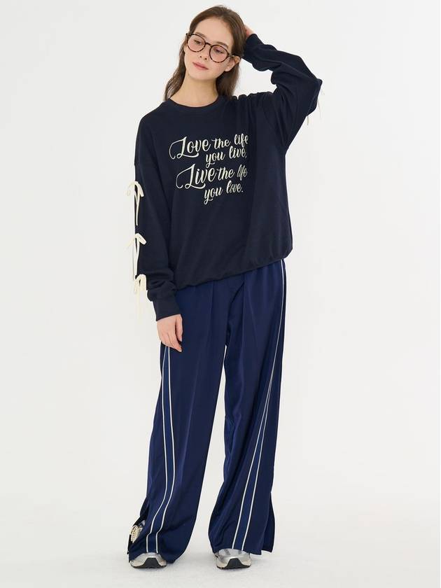 Ribbon Slit Lettering Overfit Sweatshirt Navy - METAPHER - BALAAN 6