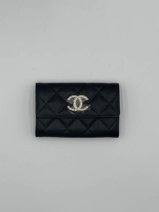 CC logo flap caviar card wallet black - CHANEL - BALAAN 3