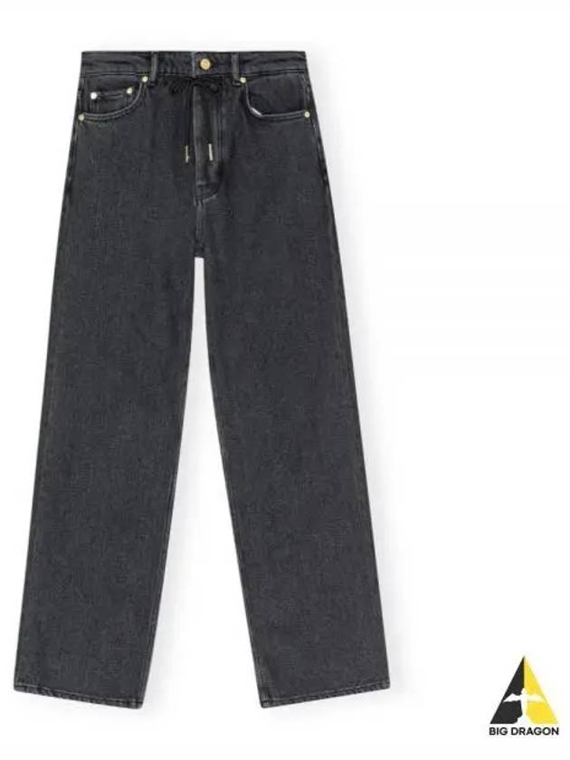 Drawstring Straight Jeans Black - GANNI - BALAAN 2