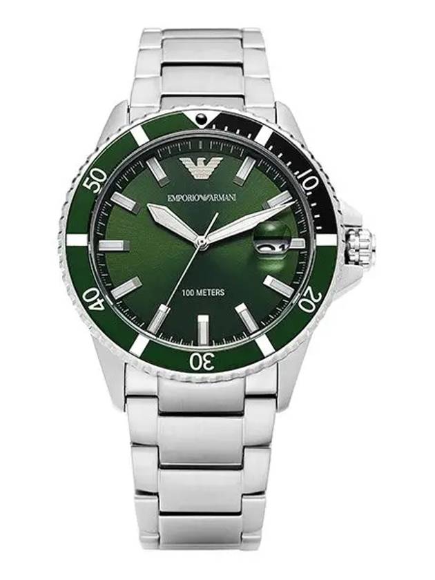 Diver Metal Watch Green Silver - EMPORIO ARMANI - BALAAN.