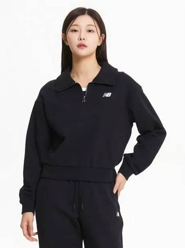 NBNCE4W912 WOMEN Essential Brushed Half Zip Up Sweatshirt BLACK - NEW BALANCE - BALAAN 1