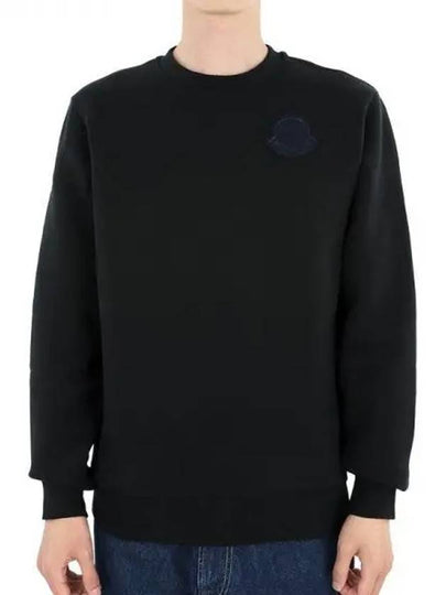 Men's Logo Crew Neck Cotton Fleece Sweatshirt Black - MONCLER - BALAAN 2