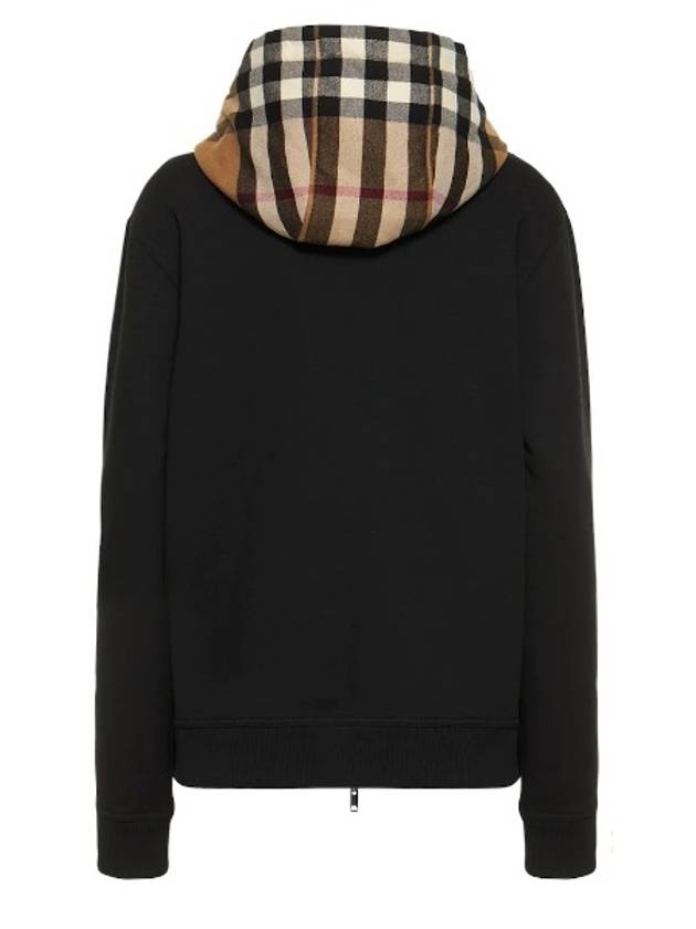 Check Hood Cotton Zip Up Hoodie Black - BURBERRY - BALAAN 6