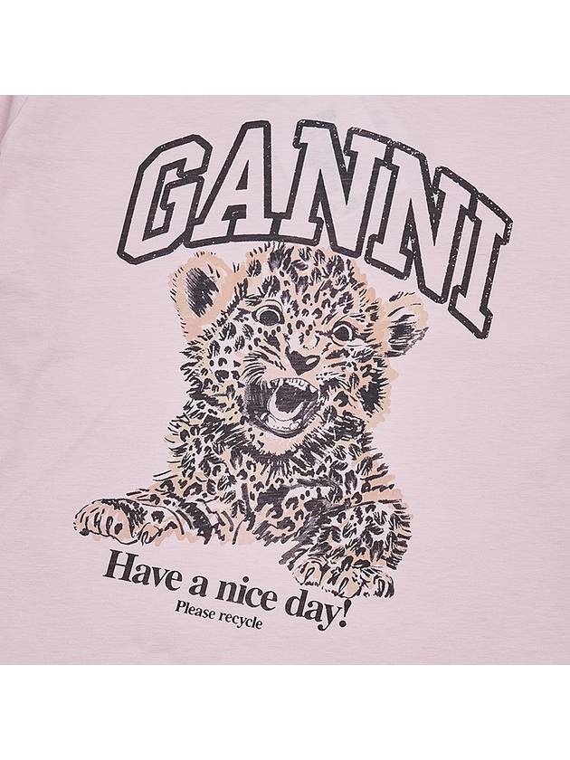 Leopard Print Cotton Short Sleeve T-Shirt Pink - GANNI - BALAAN 6