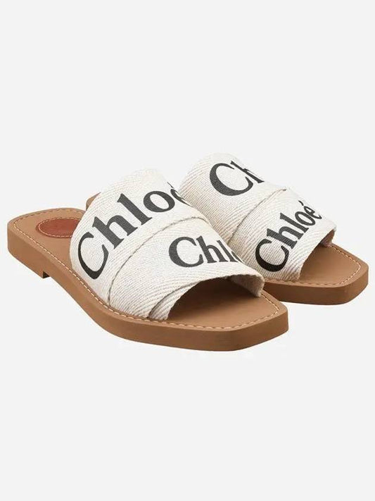 Woody Logo Flat Mule Slippers White - CHLOE - BALAAN 2