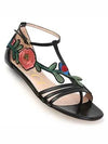 Women's Embroidered Flower Embroidered Strap Sandals Black - GUCCI - BALAAN.