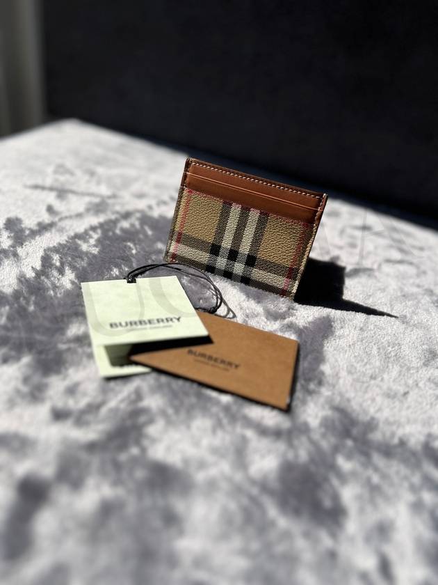 Check Print Leather Card Holder Beige - BURBERRY - BALAAN 9