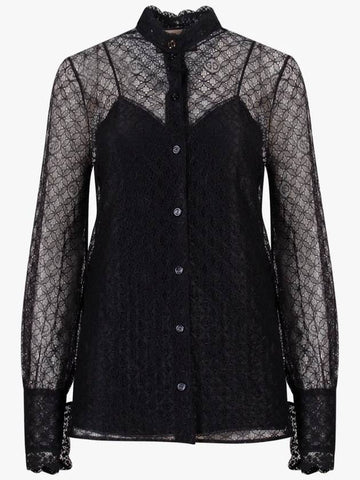 Women's GG Geometric Lace Blouse Black - GUCCI - BALAAN 1