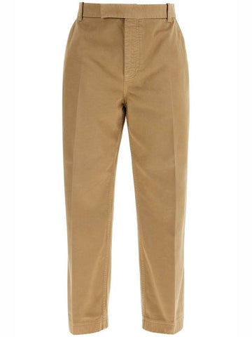 camel cotton chino pants with tricolor ribbon - THOM BROWNE - BALAAN 1