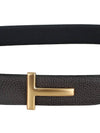 T Logo Reversible Leather Belt Black Brown - TOM FORD - BALAAN 8