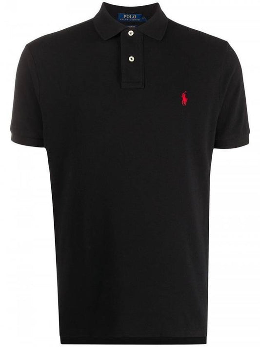 Red Embroidered Logo Short Sleeve Polo Shirt Black - POLO RALPH LAUREN - BALAAN 1