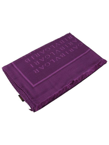 Logomania Stole Wool Silk Scarf Muffler Purple 33701Y 1 - BVLGARI - BALAAN 1