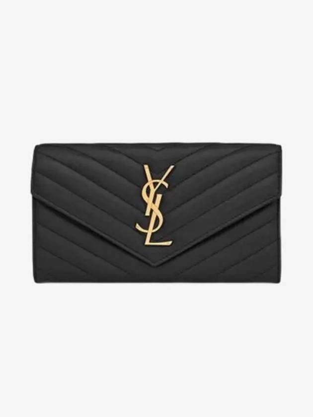 Cassandre Matelasse Large Flap Lambskin Long Wallet Black - SAINT LAURENT - BALAAN 2