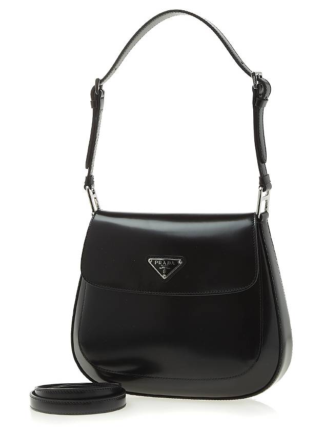 Flap Cleo Brushed Leather Shoulder Bag Black - PRADA - BALAAN 3