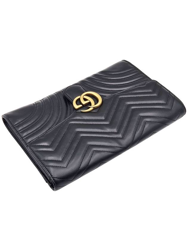 Gucci 498079 Black Matelasse Chevron Leather GG Marmont Gold Clutch - GUCCI - BALAAN 4