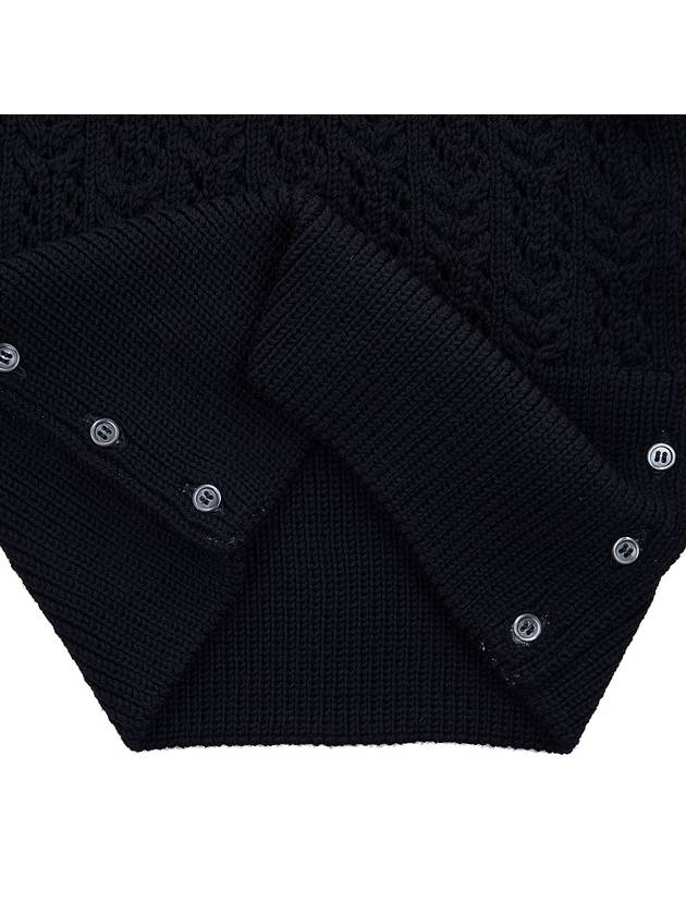 Women's Irish Pointel Cable Merino Wool 4 Bar Turtleneck Navy - THOM BROWNE - BALAAN.