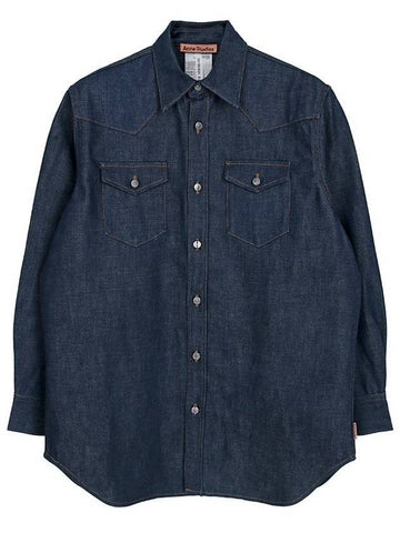 Button Up Denim Long Sleeve Shirt Blue - ACNE STUDIOS - BALAAN 1