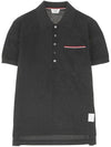 Men's Three Stripes Pocket Mercerized Short Sleeve Polo Shirt Dark Grey - THOM BROWNE - BALAAN 1