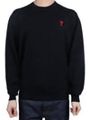 Heart Embroidered Logo Crew Neck Knit Top Black - AMI - BALAAN 2