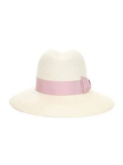 Bolsarino Women s Bow Straw Ribbon Brim Hat White Pink 231979 - BORSALINO - BALAAN 1