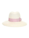 Bolsarino Women s Bow Straw Ribbon Brim Hat White Pink 231979 - BORSALINO - BALAAN 1