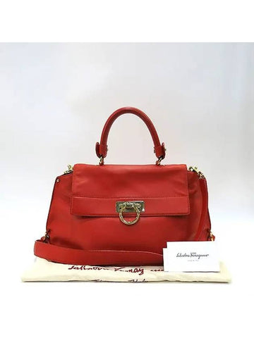 Ferragamo 21 A896 Red Leather Sofia Silver Plated Gancino Buckle Tote Bag Shoulder Strap 2WAY - SALVATORE FERRAGAMO - BALAAN 1