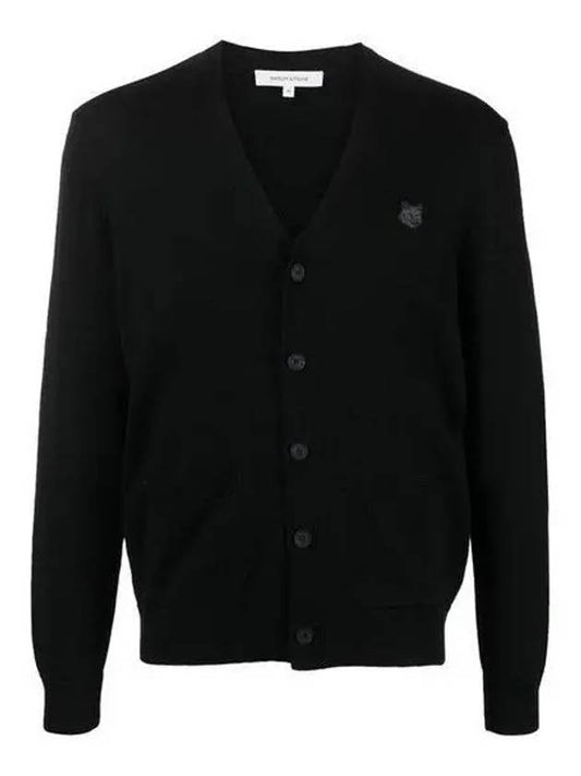 Bold Fox Head Patch V Neck Wool Cardigan Black - MAISON KITSUNE - BALAAN 2