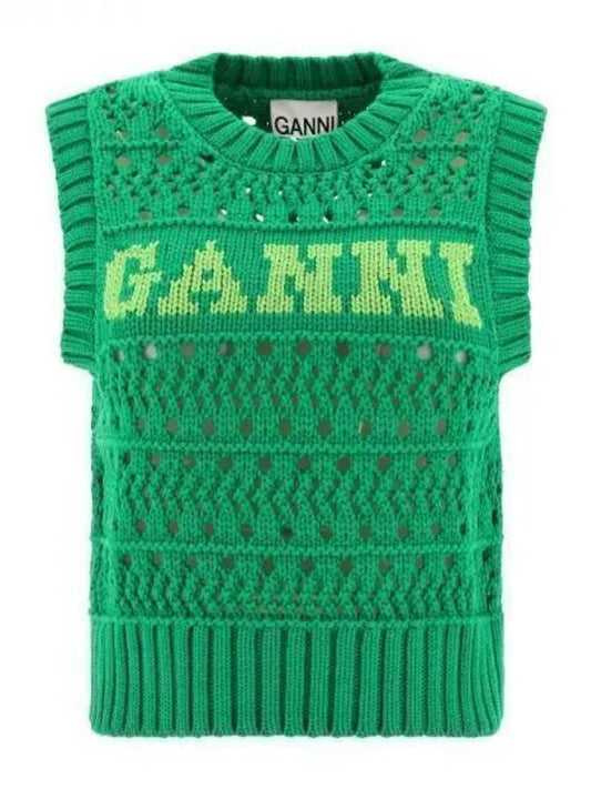 Logo Intarsia Knit Vest Green - GANNI - BALAAN 2