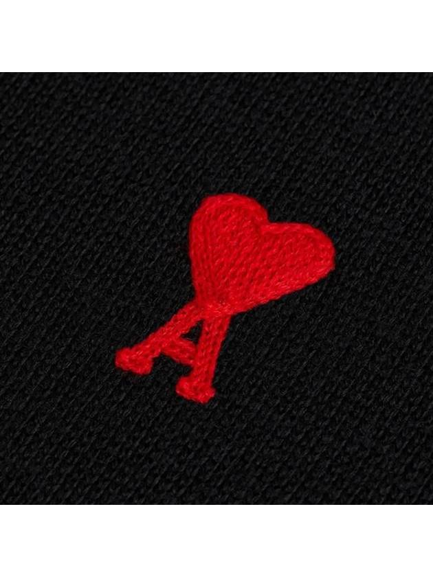 Heart Logo Merino Wool Cardigan Black - AMI - BALAAN 5