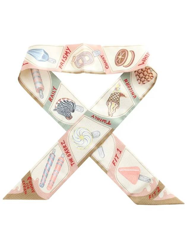 Funny Ice Cream Twilly Scarf Beige - HERMES - BALAAN 3