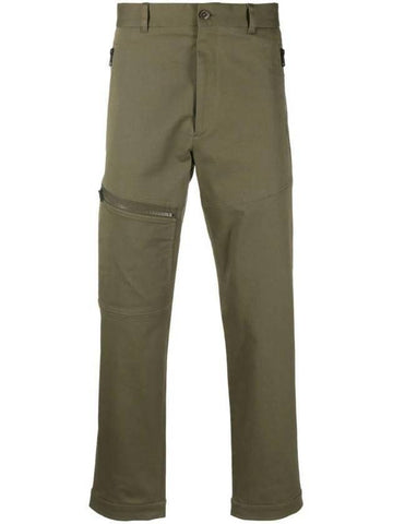 Men's Button Zip Pocket Cotton Straight Pants Dark Green - MONCLER - BALAAN 1